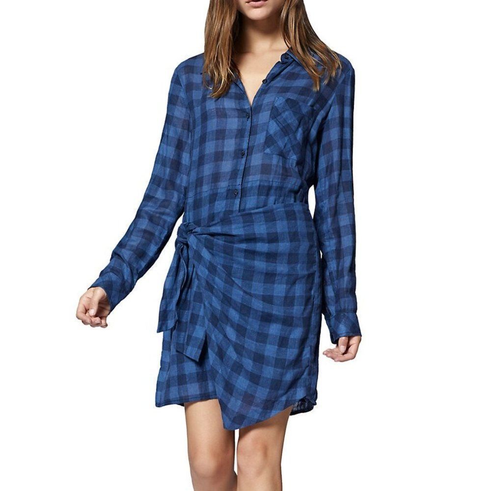 Sanctuary Blue Ani Long Sleeve Plaid Knot Dress Small